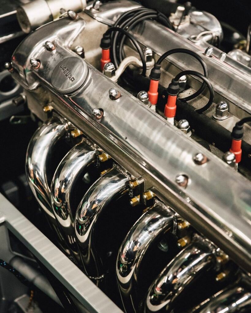 Polished stainless steel engine bay components
